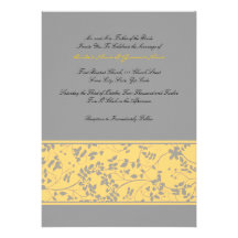 Faire-part de mariage floral jaune et gris d'accen