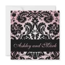 Faire-part de mariage floral noir rose de damassé