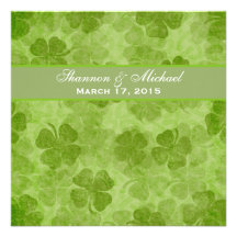 Faire-part de mariage irlandais vert de shamrock