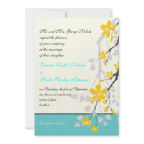 Faire-part de mariage jaune de turquoise de fleurs