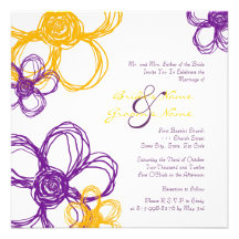 Faire-part de mariage pourpre et jaune de fleurs s