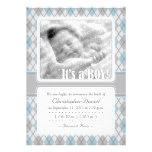 Faire-part de naissance à motifs de losanges (gris