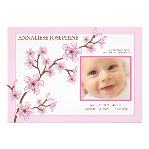 Faire-part de naissance de fille de fleurs de ceri
