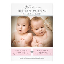 Faire-part de naissance | de photo de jumeaux deux