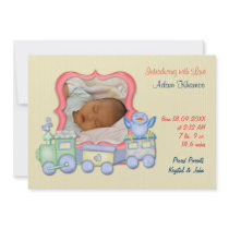 Faire-part de naissance de train de jouet d'oiseau