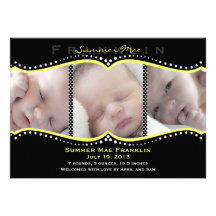 Faire-part de naissance jaune de photo de point de