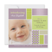 Faire-part de naissance lilas de concepteur de pat