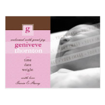 FAIRE-PART DE NAISSANCE : : monogram1 - fille Cartes Postales