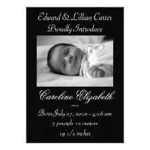 Faire-part de naissance noir et blanc de photo