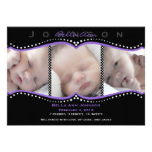 Faire-part de naissance pourpre de photo de point 