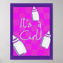 Faire-part de naissance rose de damier affiche