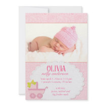 Faire-part de naissance rose de photo de bébé de c