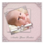 Faire-part de naissance rose de photo de fille de 