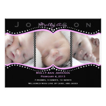 Faire-part de naissance rose de photo de point de 