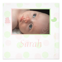 Faire-part de naissance Rose et vert à pois