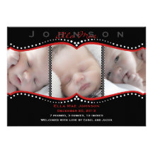 Faire-part de naissance rouge de photo de point de