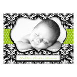 Faire-part de naissance vert chic de damassé de po