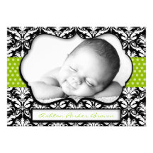 Faire-part de naissance vert chic de damassé de po