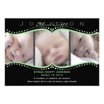 Faire-part de naissance vert de photo de point de 