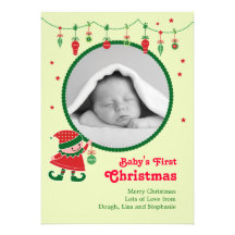 Faire-part de photo de Noël du bébé premier d'Elf