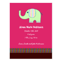 Faire-part d'éléphant de bébé carte postale