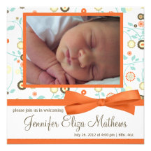 Faire-part orange mignon de bébé de motif de fleur