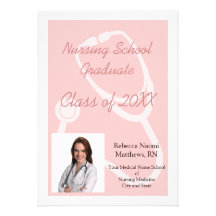 Faire-part rose/blanc de PGraduation d'école d'inf