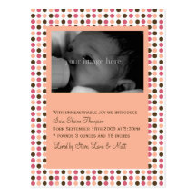 Faire-part rose de bébé de point de polka carte postale