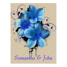 Faites gagner la date - fleurs bleues carte postale