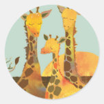 Famille de girafe adhésif rond