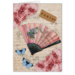 Fan française rose vintage cartes de vœux