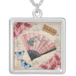 Fan française rose vintage pendentifs
