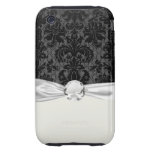 faux patroon van het kant het zwarte grijze damast tough iPhone 3 cases
