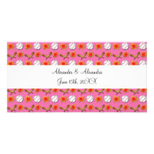 Faveurs roses de mariage de base-ball carte avec photo