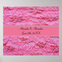 Faveurs roses de mariage de dentelle affiche