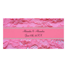 Faveurs roses de mariage de dentelle carte avec photo