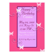 fée, anniversaire, rose et pourpre, invitation