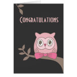 Félicitations de hibou de dame rose carte de vœux