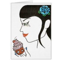 Femme avec le petit gâteau cartes de vœux