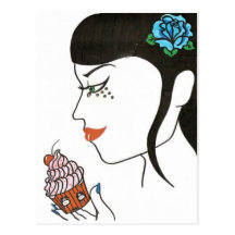 Femme avec le petit gâteau cartes postales