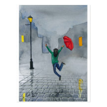 FEMME AVEC UN PARAPLUIE CARTE POSTALE