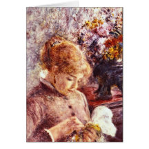 Femme brodant par Pierre Renoir Carte
