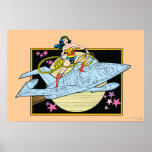 Femme de merveille avec le jet affiches