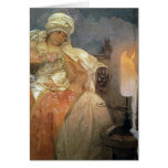 Femmes de ~ d'Alfons Mucha avec la bougie brûlante Cartes De Vœux
