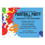 Fête d'anniversaire bleue de Paintball d'éclabouss Invitations Personnalisées
