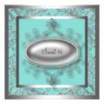 Fête d'anniversaire bleue turquoise argentée du bo invitation