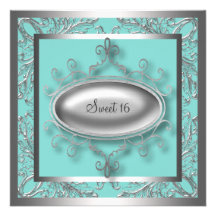Fête d'anniversaire bleue turquoise argentée du bo invitation