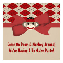 Fête d'anniversaire de guingan de garçon de singe  invitation personnalisable