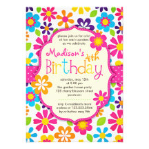 Fête d'anniversaire mignonne de ressort coloré flo cartons d'invitation