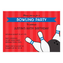 Fête d'anniversaire moderne bleue rouge de bowling invitations personnalisées